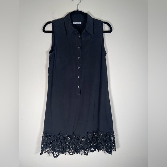 EQUIPTMENT Femme Lucida Silk Dress Black LBD Sleeveless Embroidered Lace Sz S - Picture 3 of 11